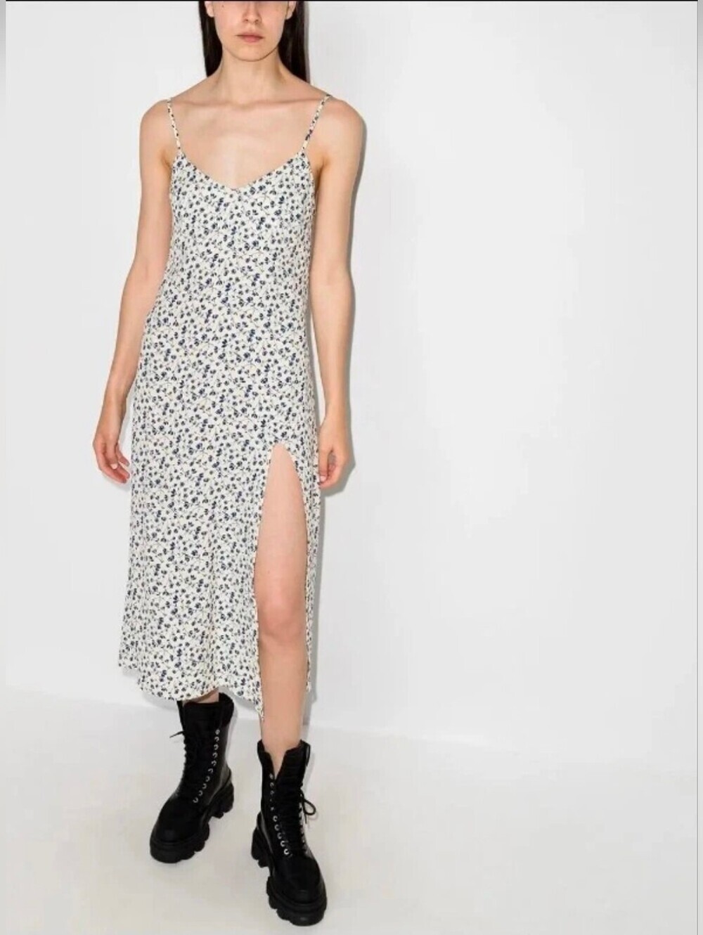 Reformation Crimini Floral Midi Dress Blue Cottagecore Slip Dress Size 2 D77